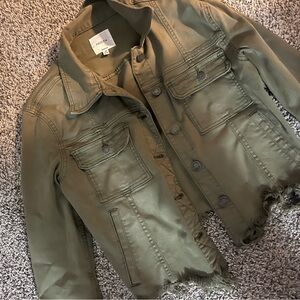 Pilcro Green Jean Jacket with Distressed Design